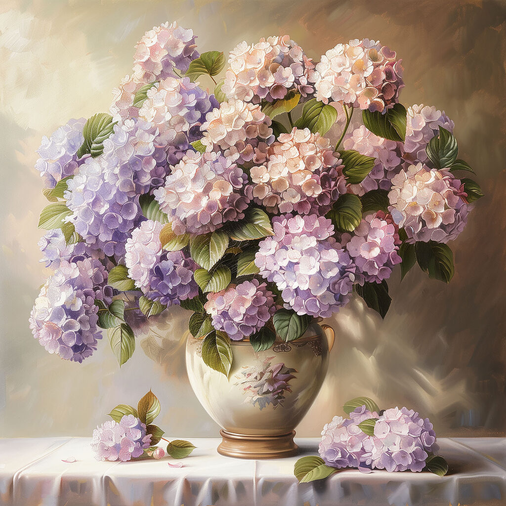 A painting of a vase of flowers A painting of a vase of flowers