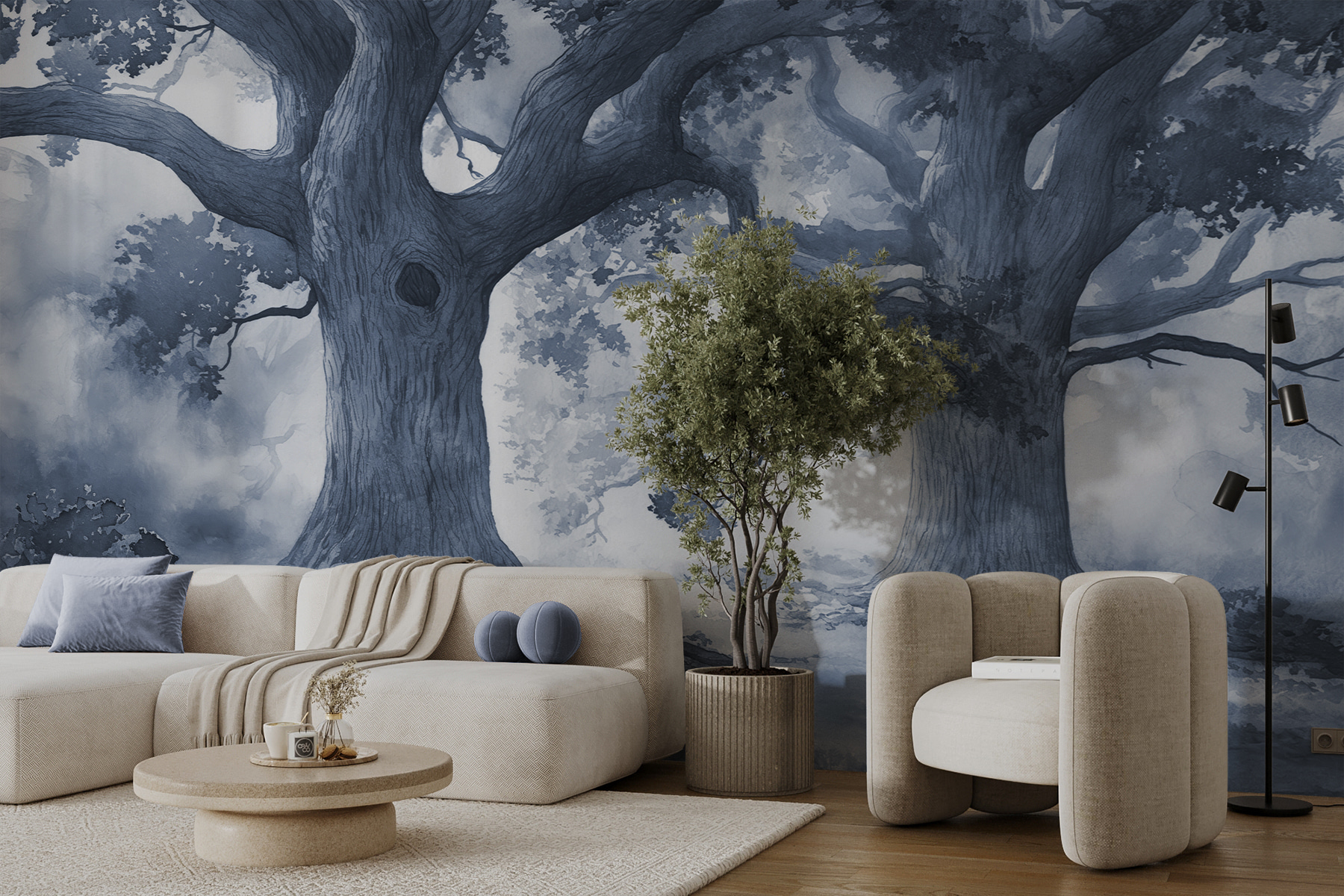 A group of trees with many branches