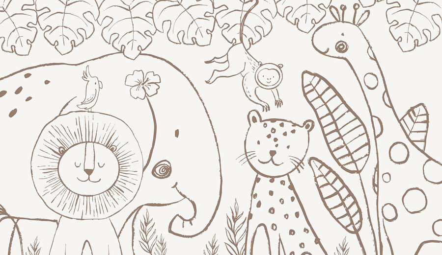 Un dessin d'animaux et de plantes