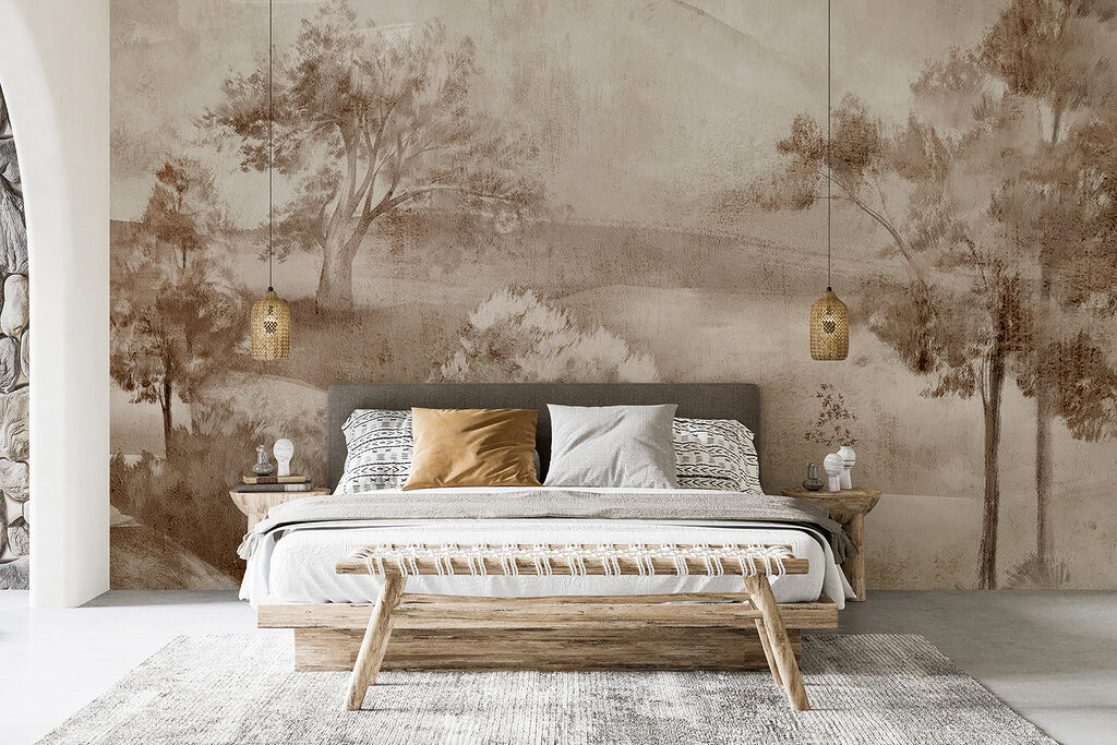 A landscape with trees and bushes A landscape with trees and bushes