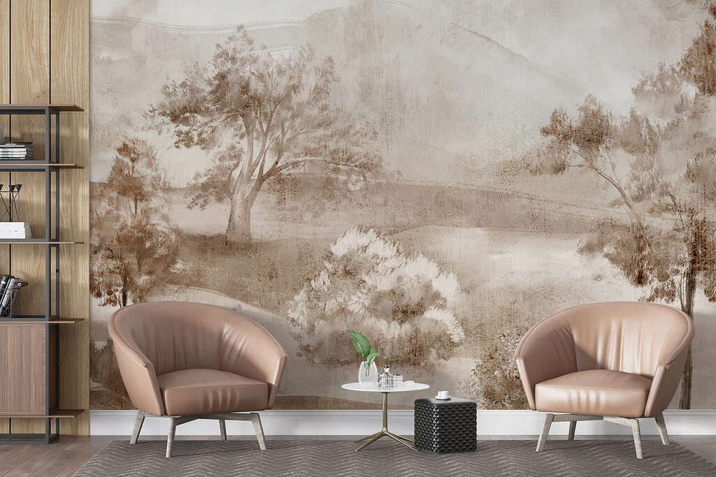 A landscape with trees and bushes A landscape with trees and bushes