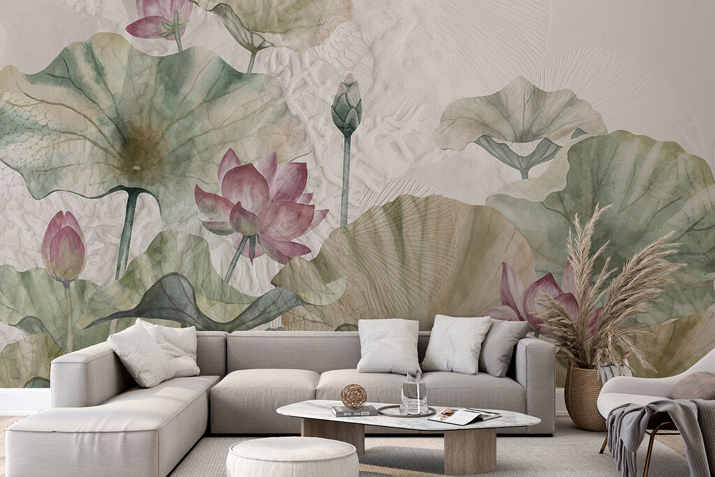 A painting of flowers and leaves A painting of flowers and leaves
