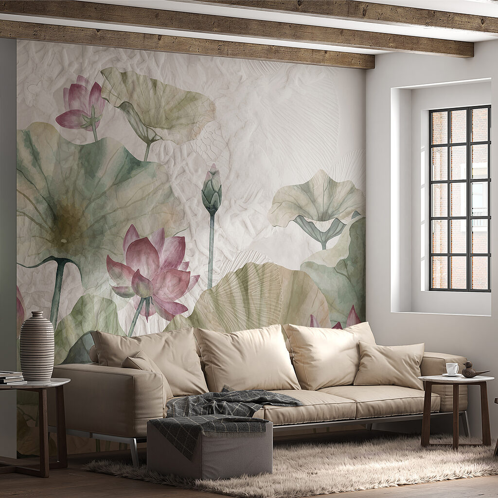A painting of flowers and leaves A painting of flowers and leaves