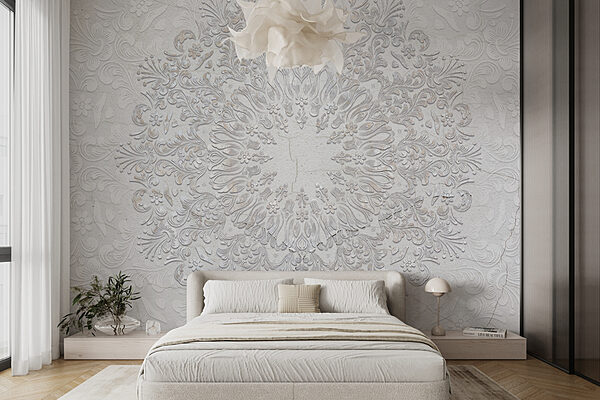 Un motif circulaire blanc et gris Un motif circulaire blanc et gris