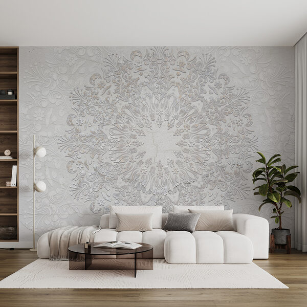 Un motif circulaire blanc et gris Un motif circulaire blanc et gris