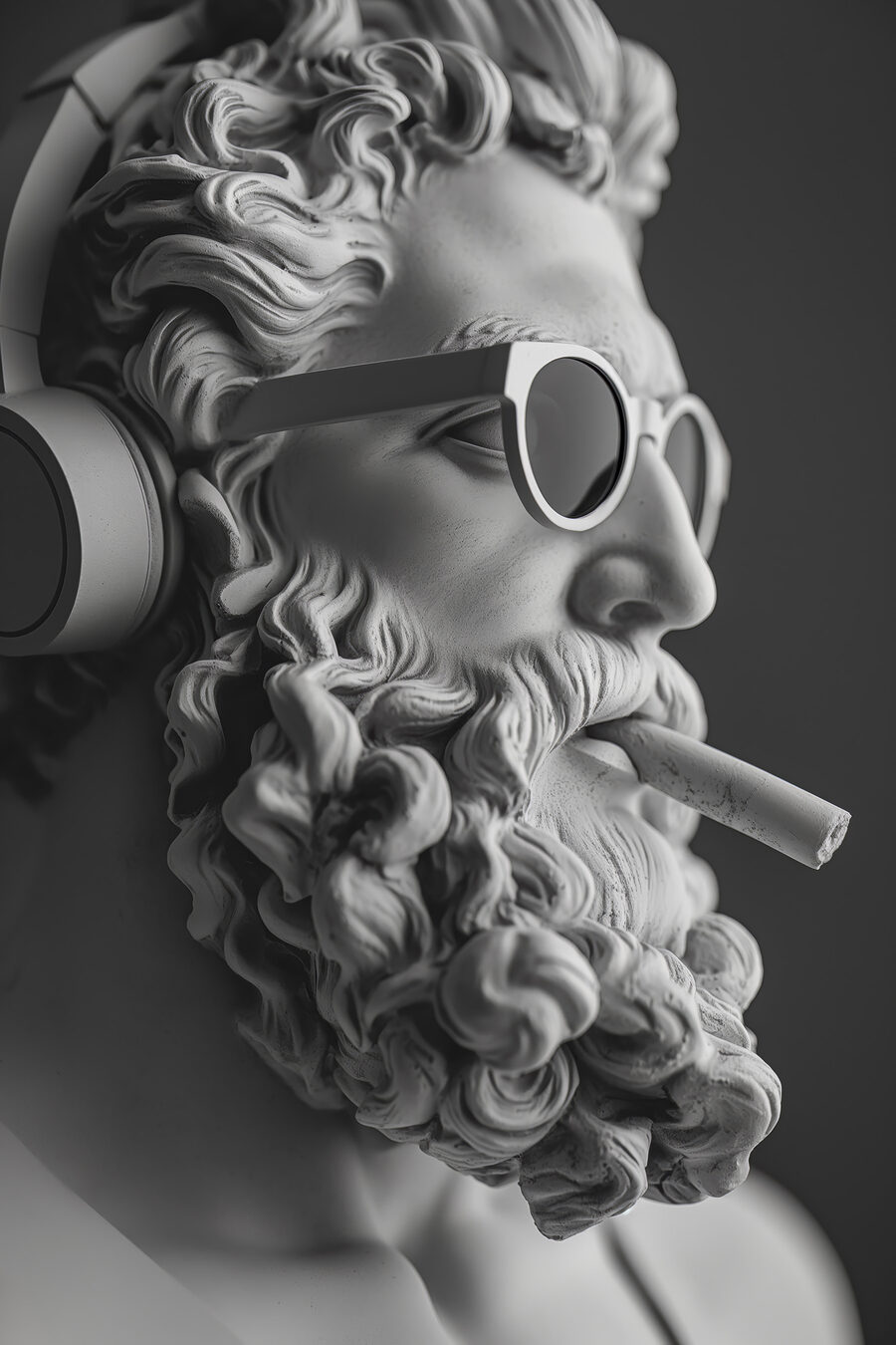 Statue d'un homme portant des lunettes de soleil et un cigare