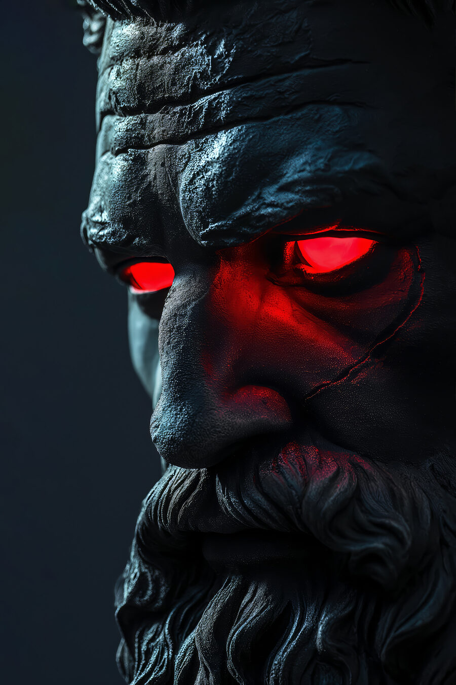 Statue d'un homme aux yeux rouges