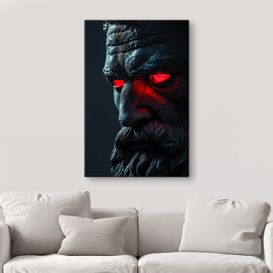 Statue d'un homme aux yeux rouges