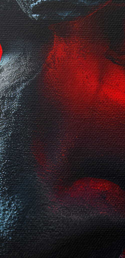 A statue of a man with red eyes