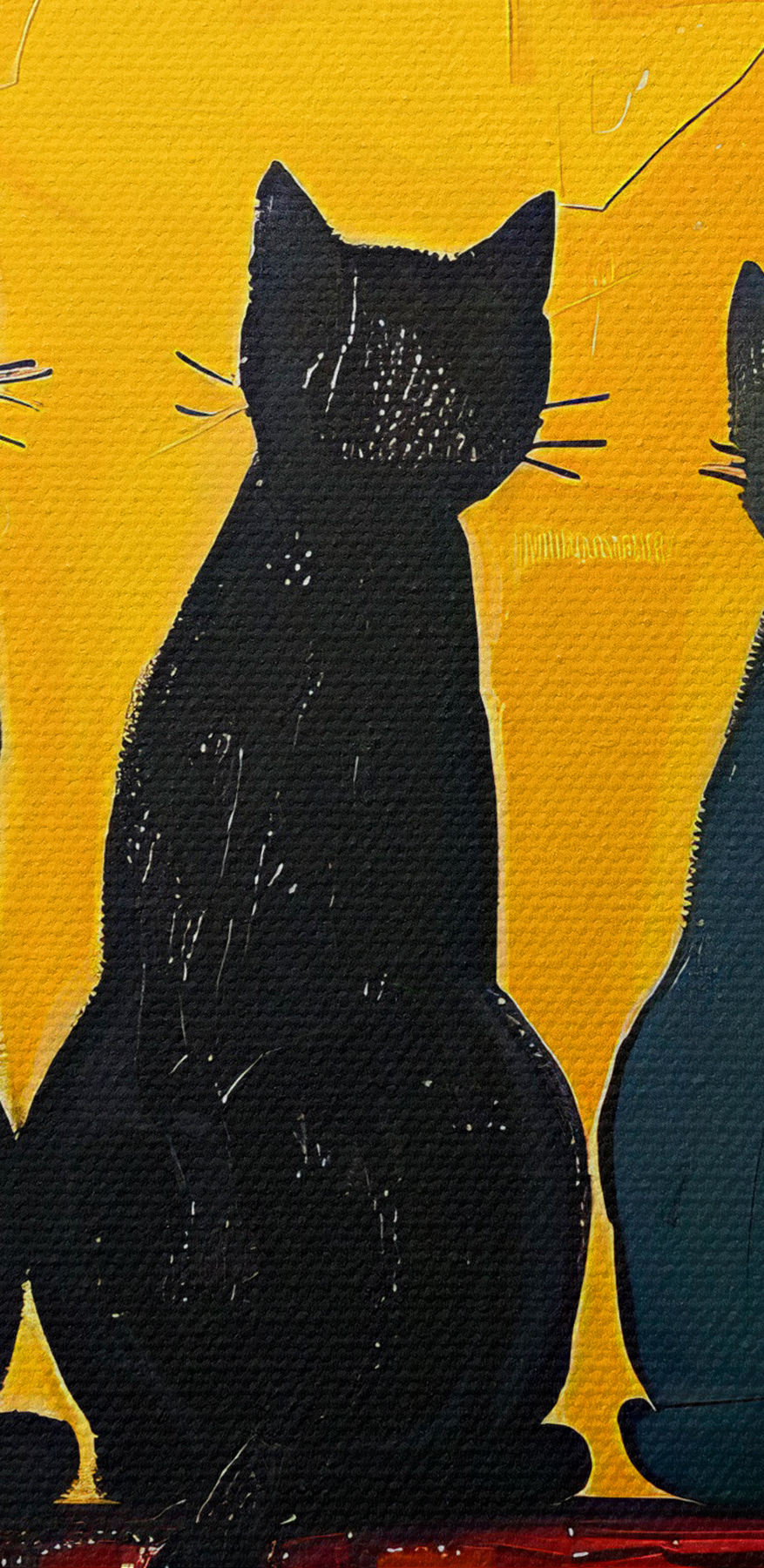 Groupe de chats assis sur une surface rouge