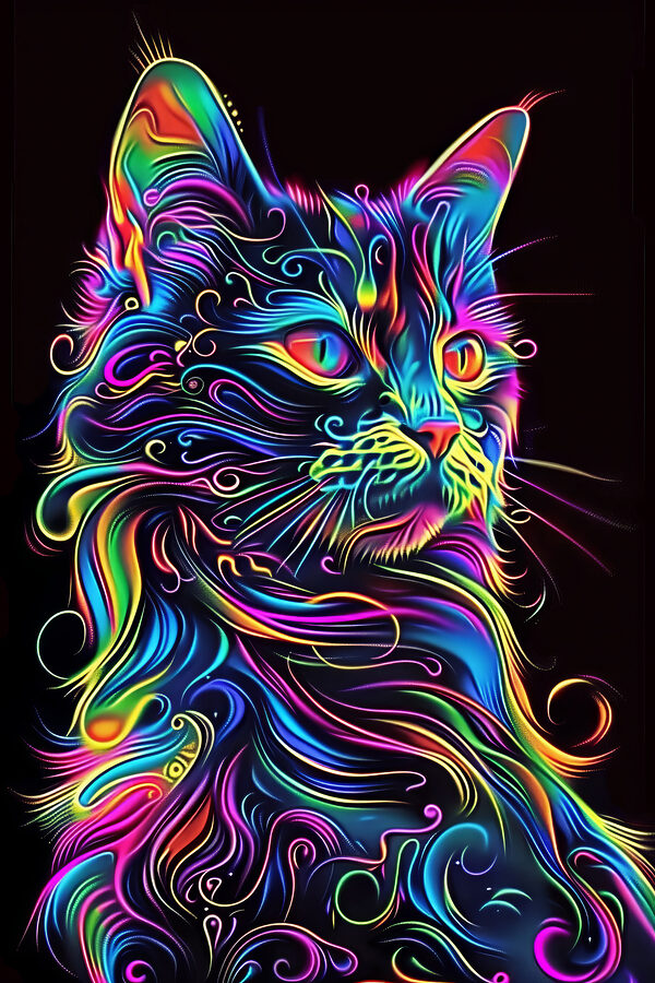Un chat coloré sur fond noir Un chat coloré sur fond noir