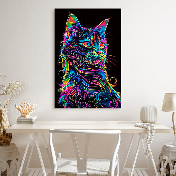 Un chat coloré sur fond noir Un chat coloré sur fond noir