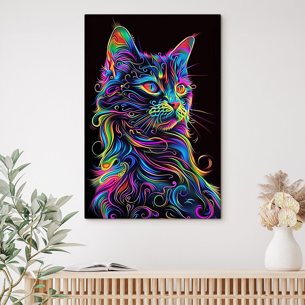 A colorful cat with a black background