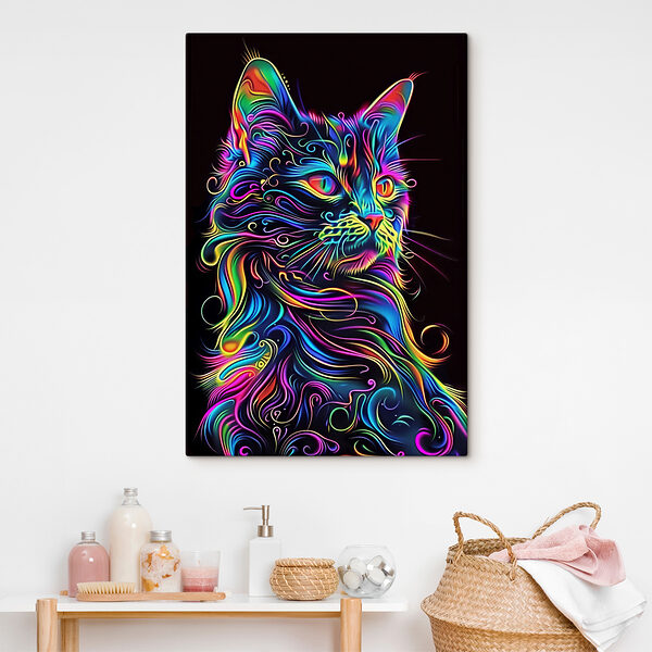 Un chat coloré sur fond noir Un chat coloré sur fond noir