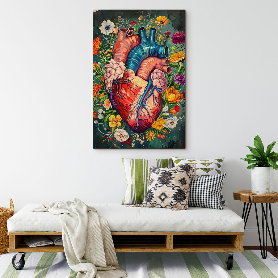 Un cœur coloré avec des fleurs