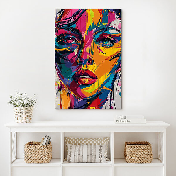 A colorful face of a woman A colorful face of a woman