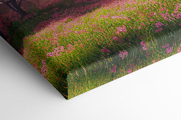 A field of pink flowers with trees A field of pink flowers with trees
