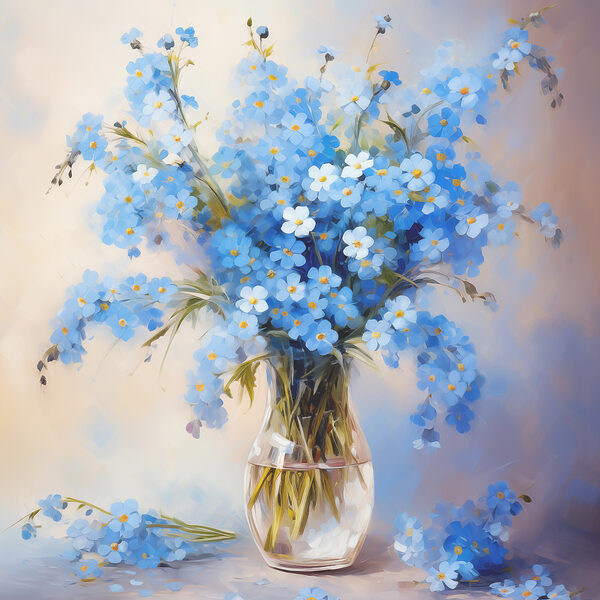 Peinture de fleurs bleues dans un vase Peinture de fleurs bleues dans un vase