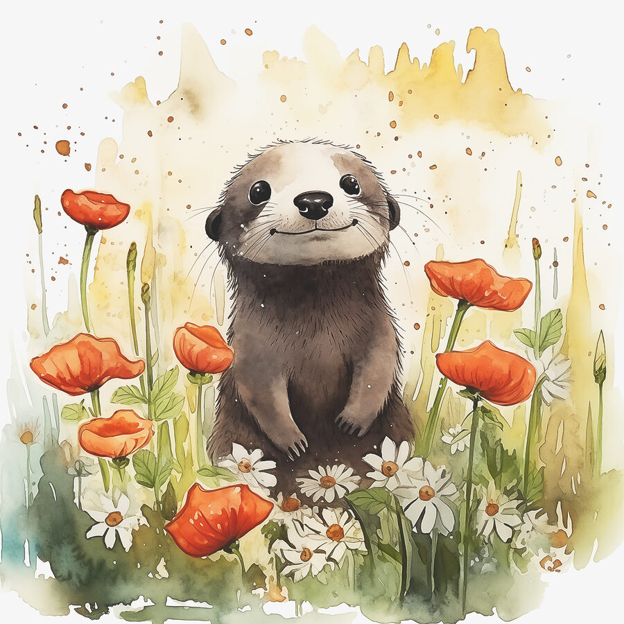 Une aquarelle d'un animal dans un champ de fleurs