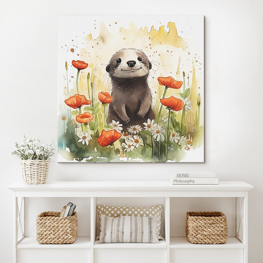 Une aquarelle d'un animal dans un champ de fleurs