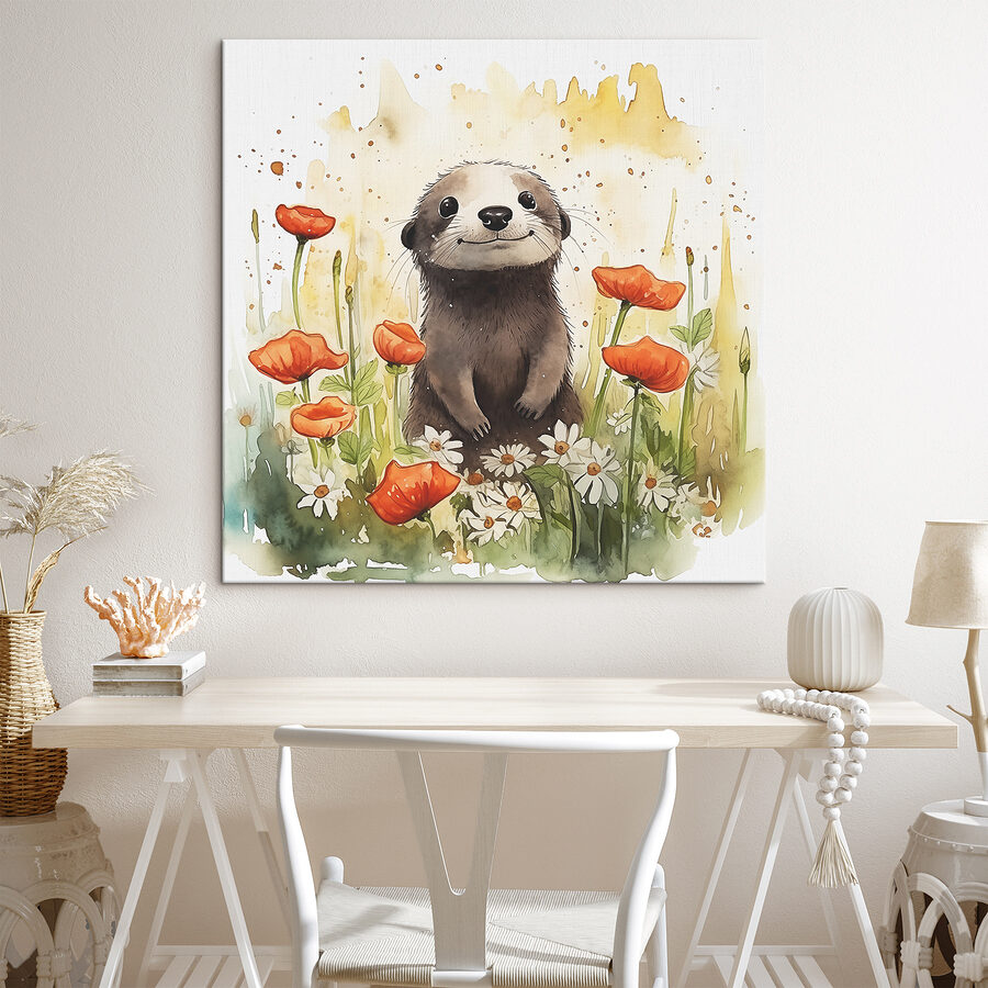 Une aquarelle d'un animal dans un champ de fleurs