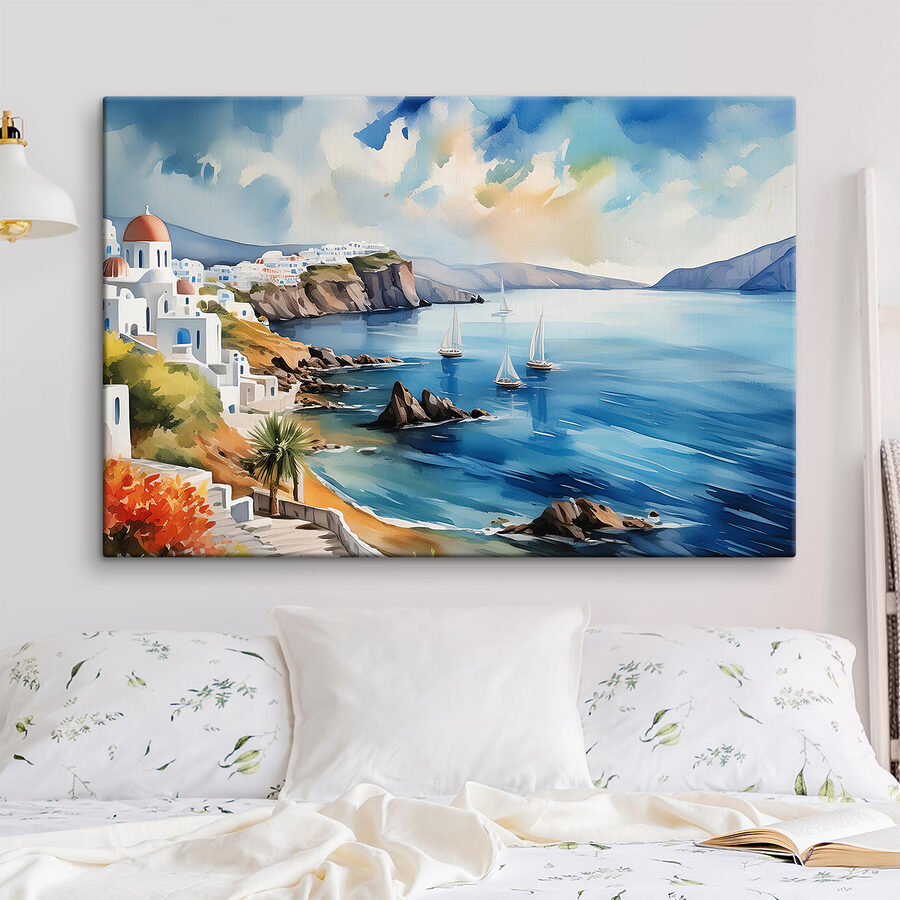 Peinture à l'aquarelle d'une ville sur une falaise