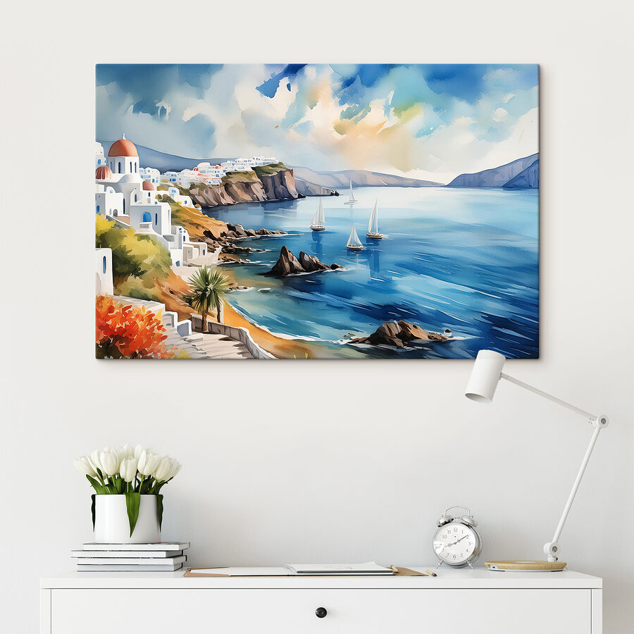 Peinture à l'aquarelle d'une ville sur une falaise
