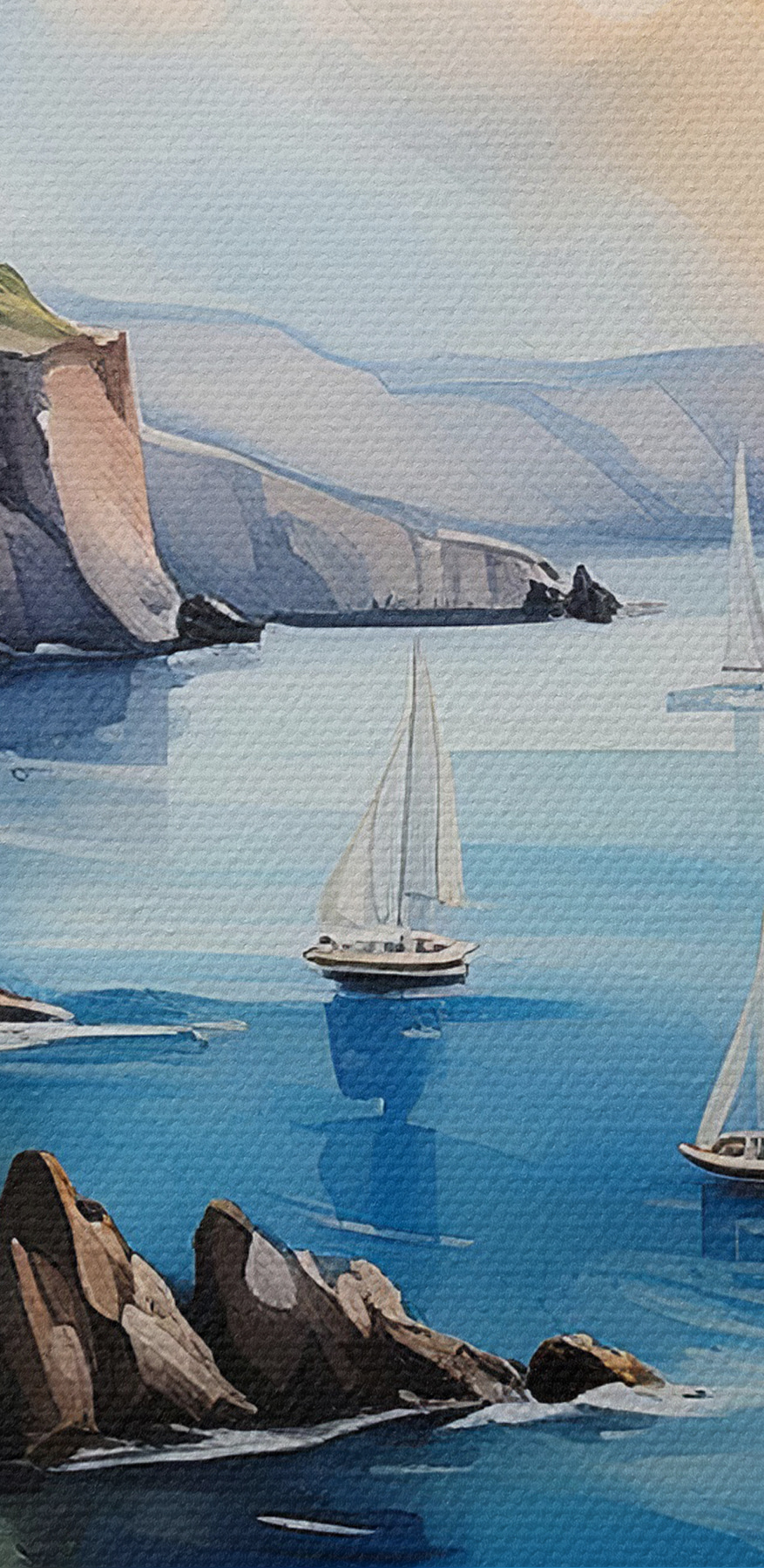 Peinture à l'aquarelle d'une ville sur une falaise