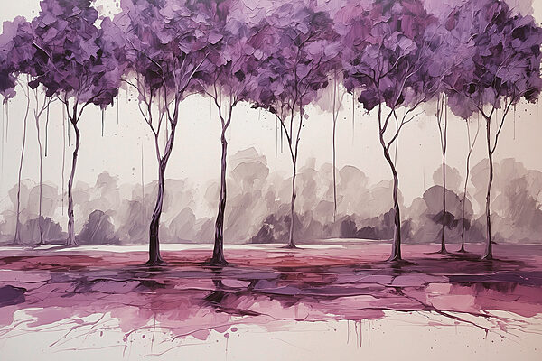 Une peinture d'arbres aux feuilles violettes Une peinture d'arbres aux feuilles violettes