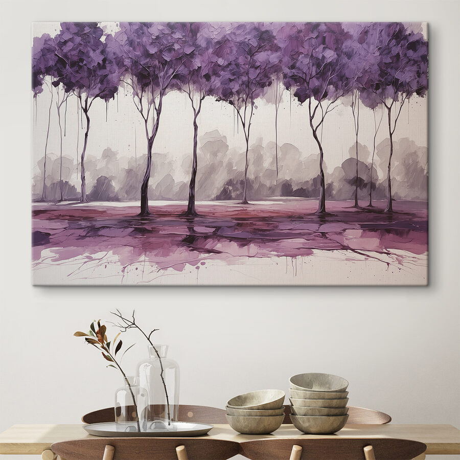 Une peinture d'arbres aux feuilles violettes