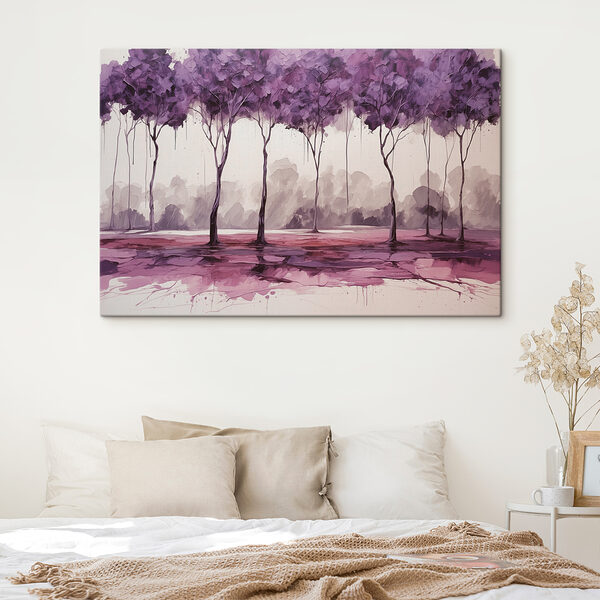 Une peinture d'arbres aux feuilles violettes Une peinture d'arbres aux feuilles violettes