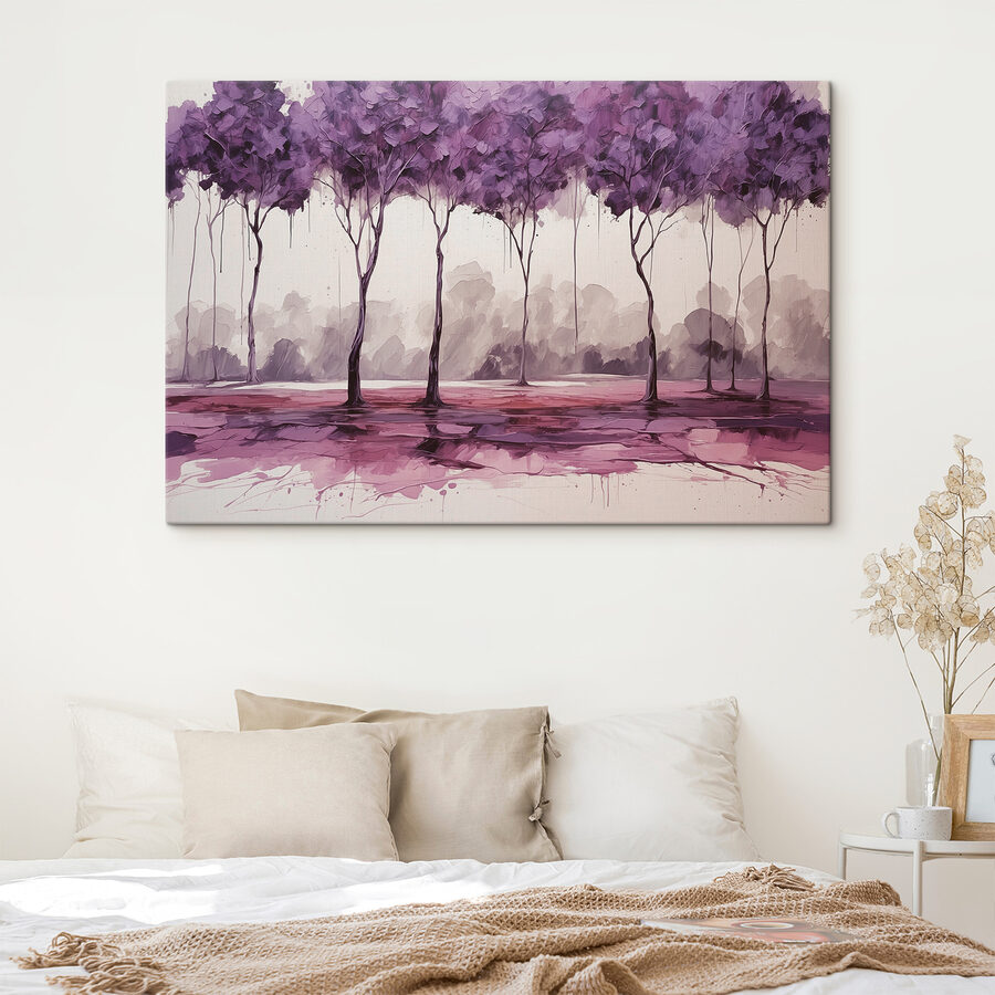 Une peinture d'arbres aux feuilles violettes
