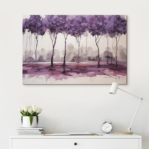 Une peinture d'arbres aux feuilles violettes Une peinture d'arbres aux feuilles violettes