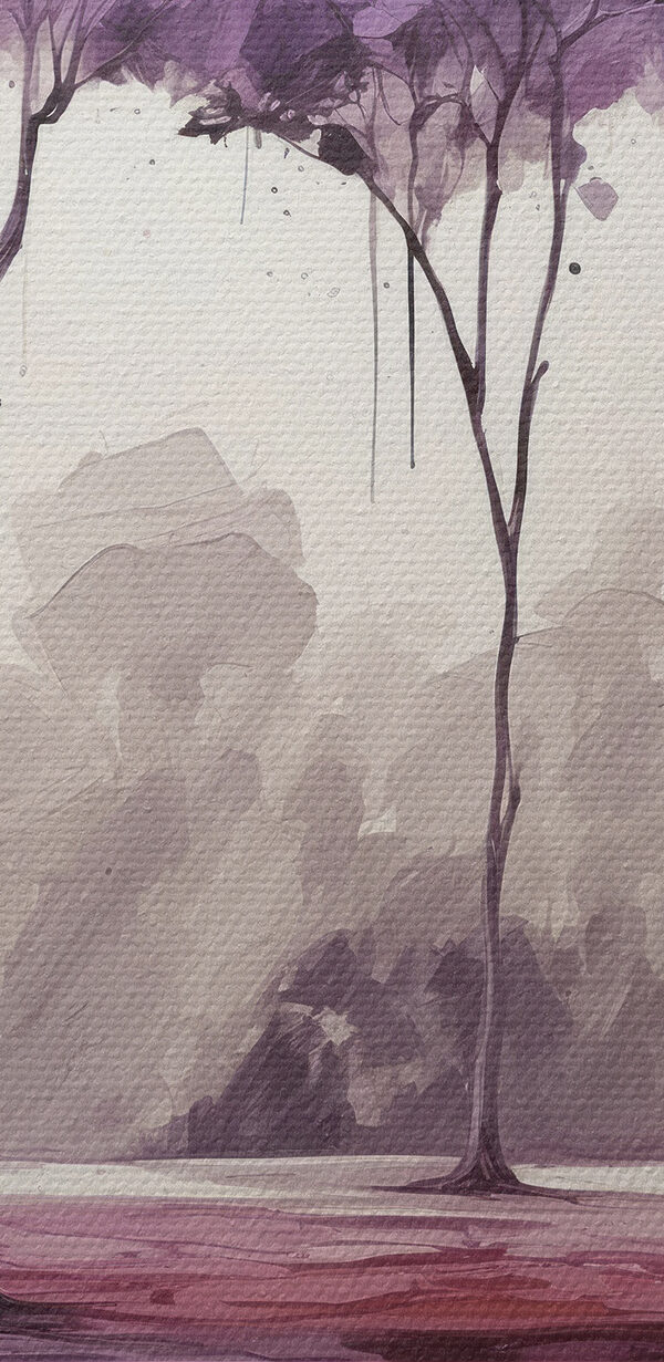 Une peinture d'arbres aux feuilles violettes Une peinture d'arbres aux feuilles violettes