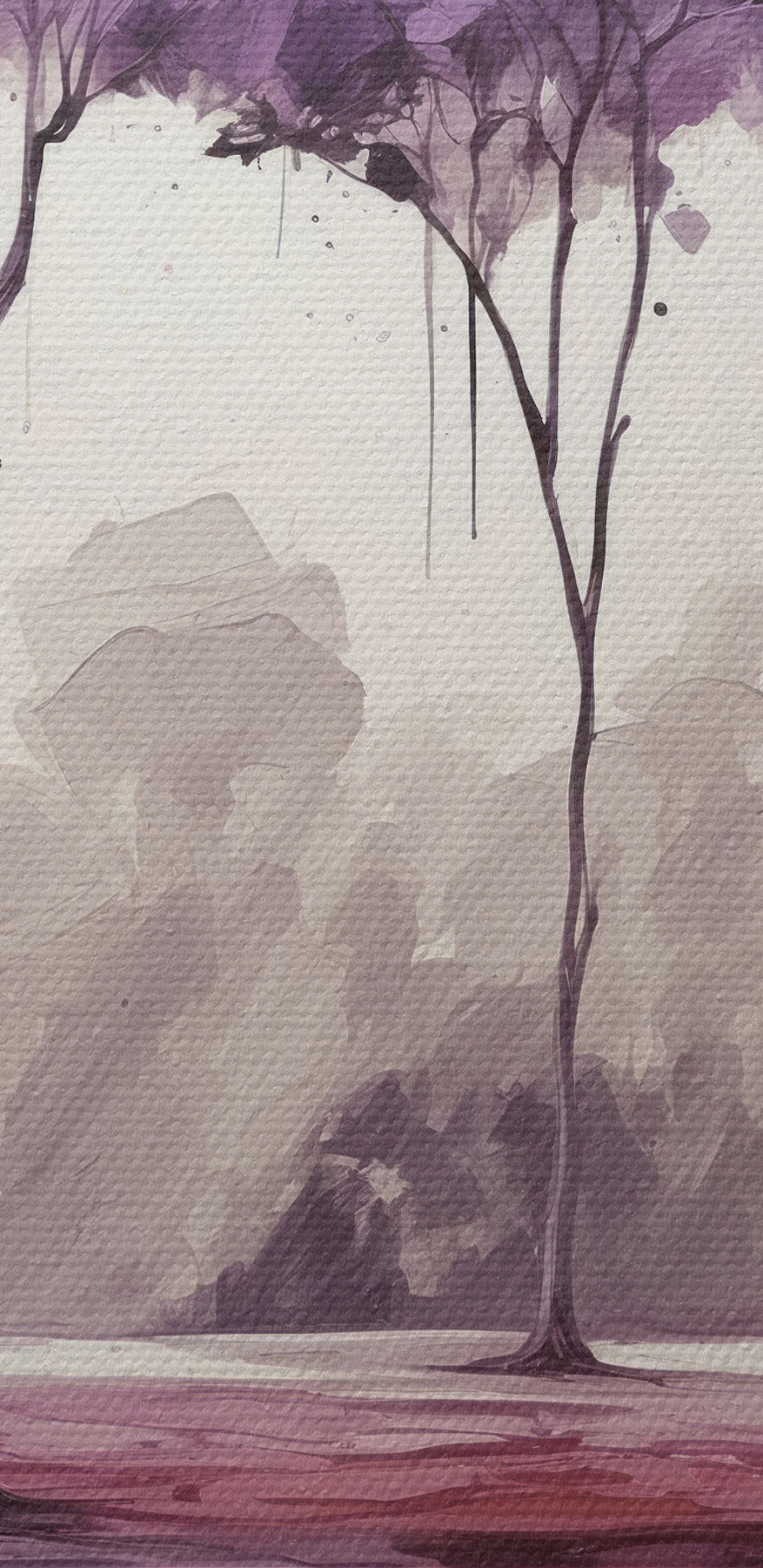 Une peinture d'arbres aux feuilles violettes