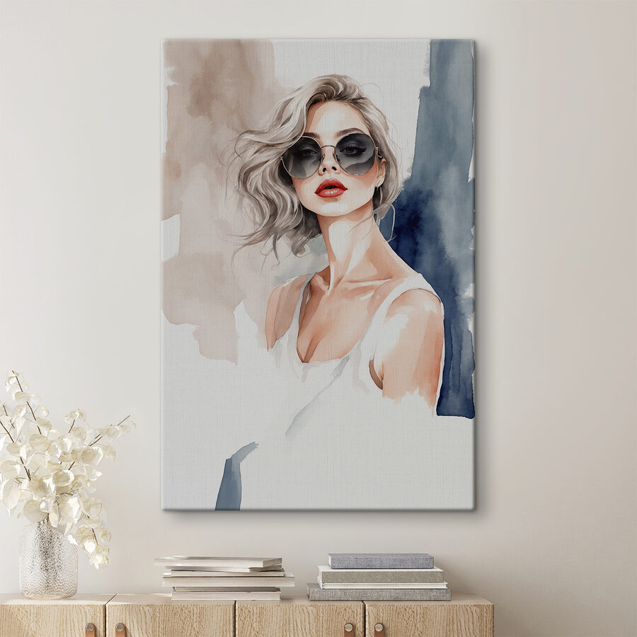 Aquarelle d'une femme portant des lunettes de soleil