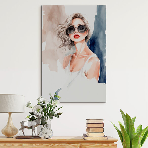Aquarelle d'une femme portant des lunettes de soleil Aquarelle d'une femme portant des lunettes de soleil