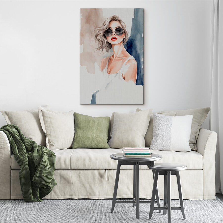 Aquarelle d'une femme portant des lunettes de soleil