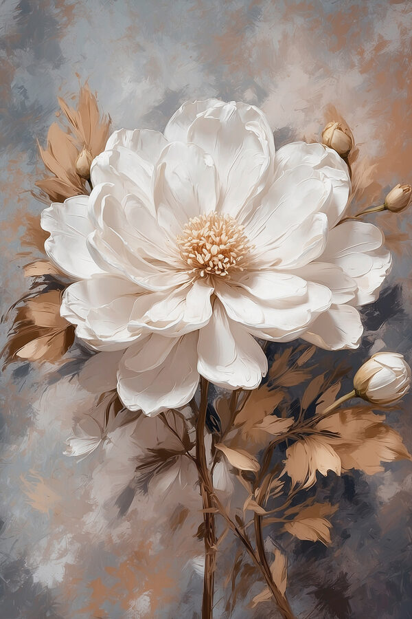 Une fleur blanche avec des feuilles brunes Une fleur blanche avec des feuilles brunes