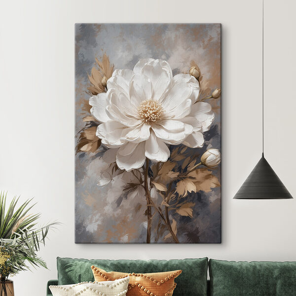 Une fleur blanche avec des feuilles brunes Une fleur blanche avec des feuilles brunes
