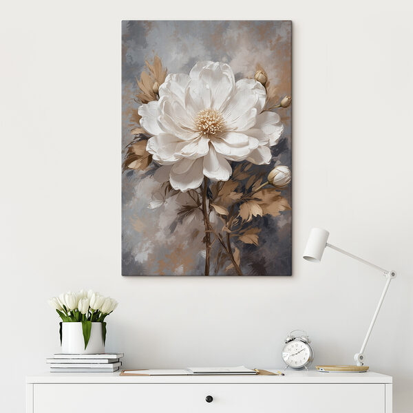 Une fleur blanche avec des feuilles brunes Une fleur blanche avec des feuilles brunes