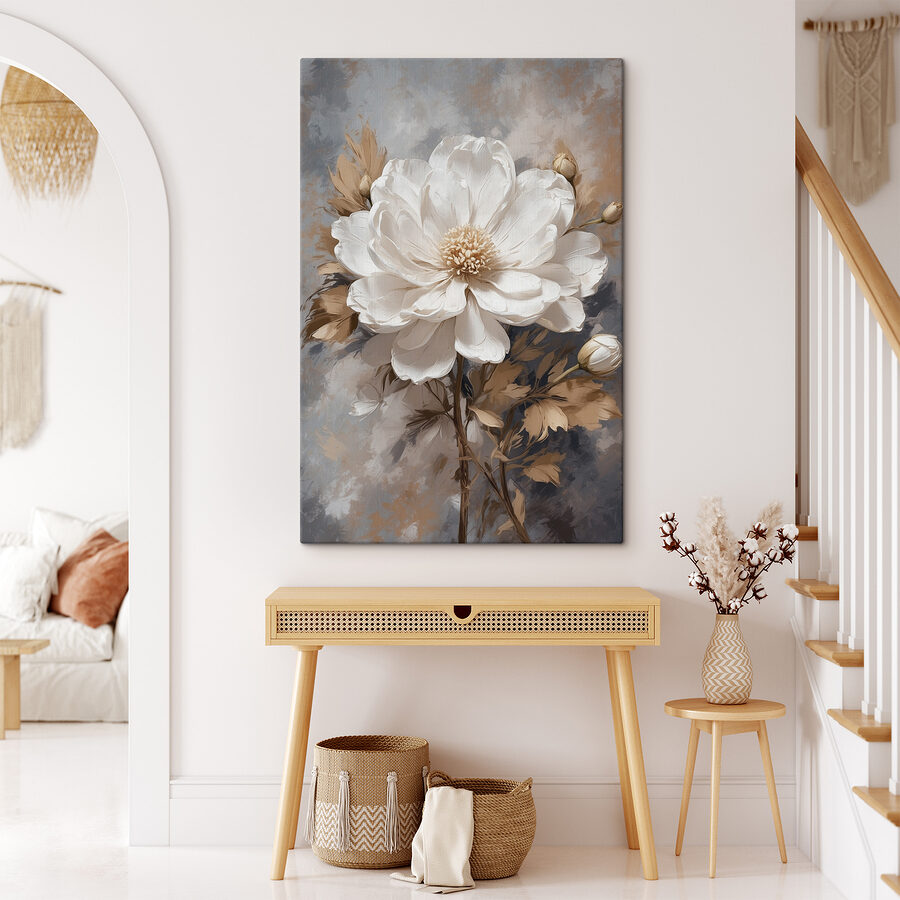 Une fleur blanche avec des feuilles brunes Une fleur blanche avec des feuilles brunes