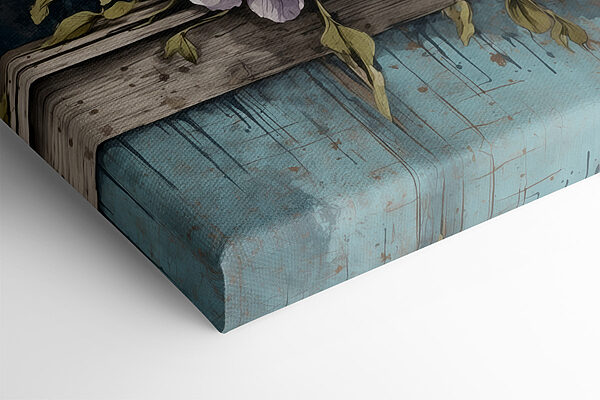 Une peinture de fleurs sur un rebord de bois Une peinture de fleurs sur un rebord de bois