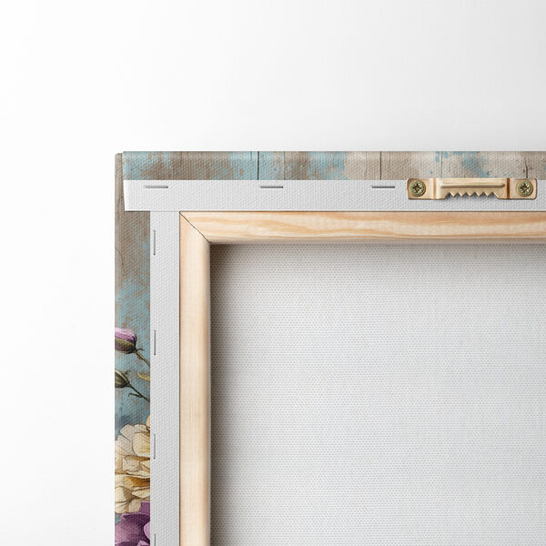 Une peinture de fleurs sur un rebord de bois Une peinture de fleurs sur un rebord de bois