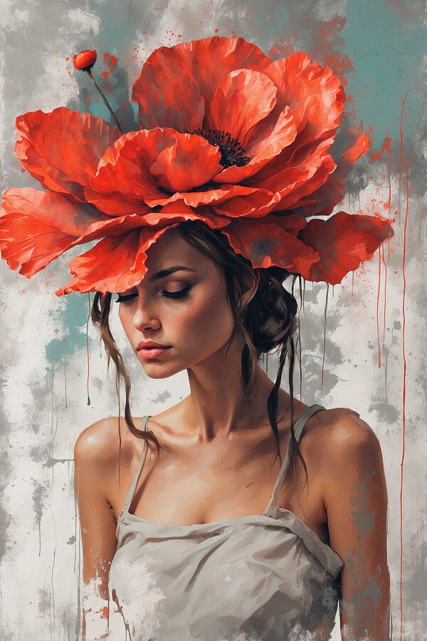Une femme avec des fleurs rouges sur la tête Une femme avec des fleurs rouges sur la tête