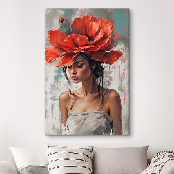 Une femme avec des fleurs rouges sur la tête Une femme avec des fleurs rouges sur la tête
