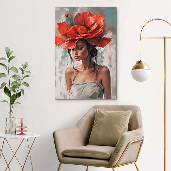 Une femme avec des fleurs rouges sur la tête Une femme avec des fleurs rouges sur la tête