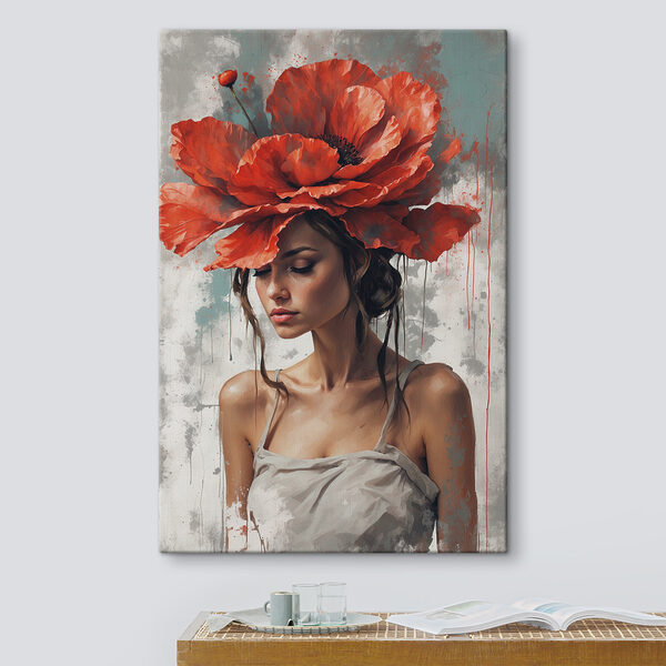 Une femme avec des fleurs rouges sur la tête Une femme avec des fleurs rouges sur la tête