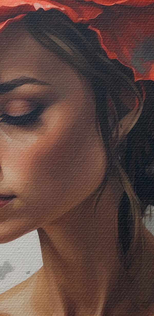Une femme avec des fleurs rouges sur la tête Une femme avec des fleurs rouges sur la tête