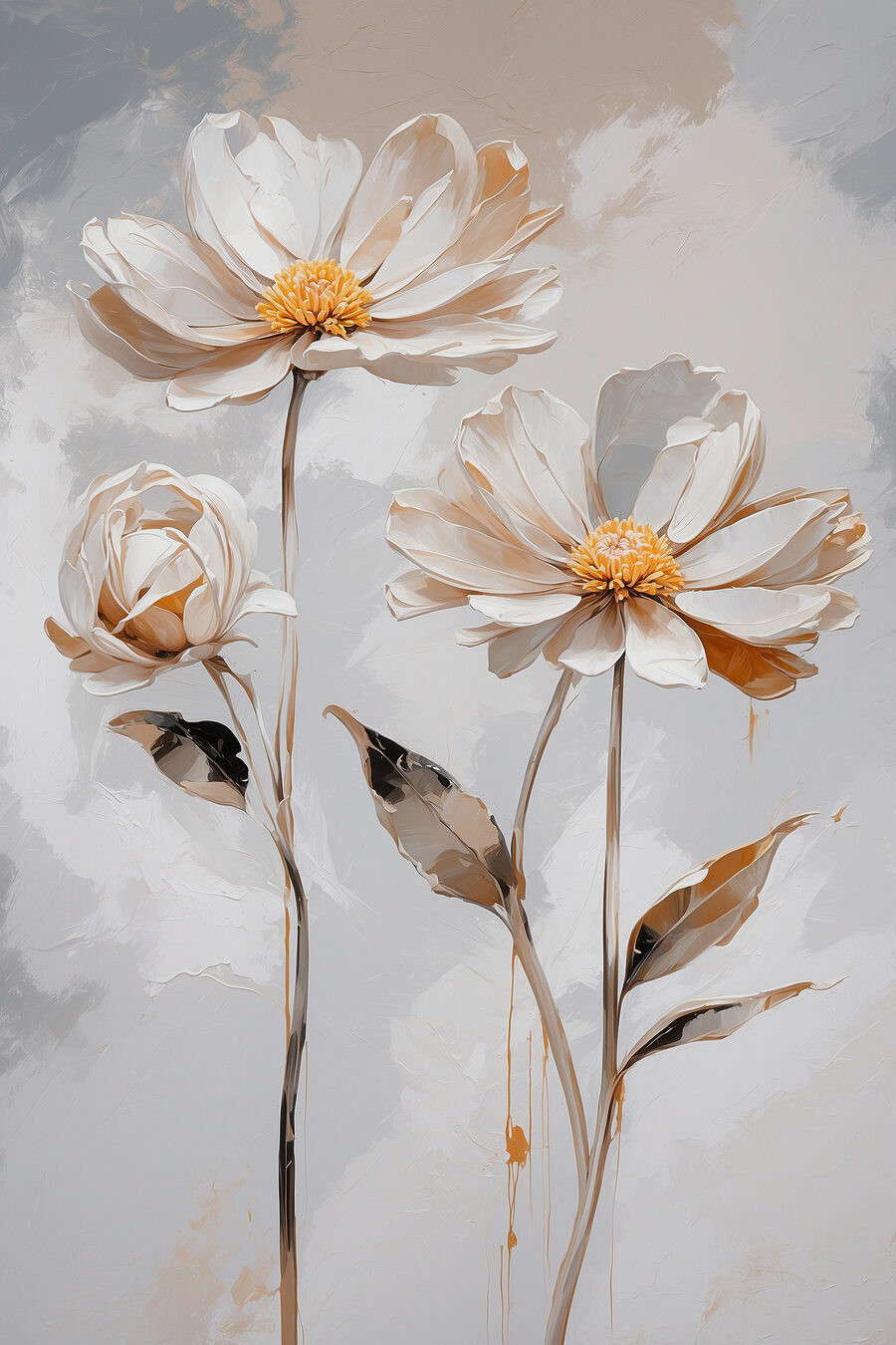 Un groupe de fleurs blanches avec des feuilles Un groupe de fleurs blanches avec des feuilles